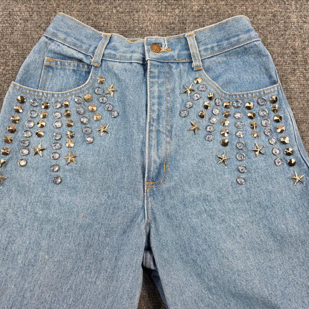 Vintage Bingo! Bingo! Embellished‎ Jeans Womens Size 10 Light Wash Star Studded